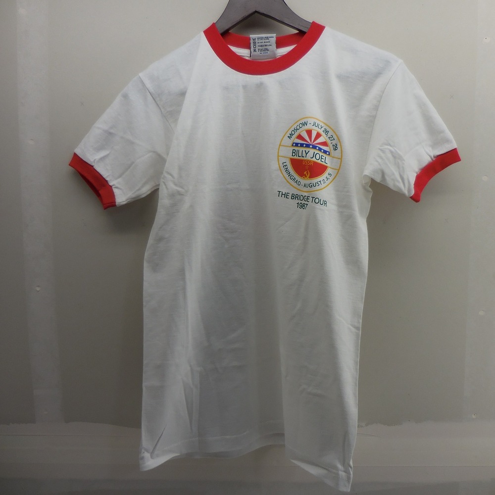 Vintage Billy Joel‎ 1987 USSR The Bridge Tour Ringer T-Shirt White Red Small USA